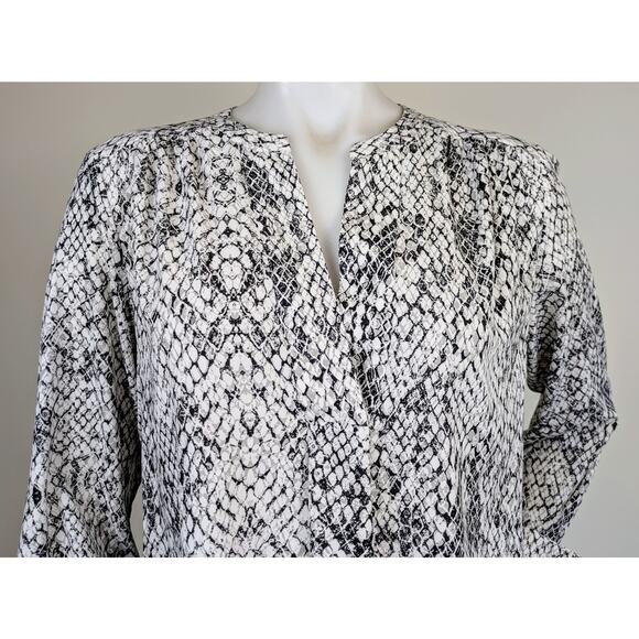 Calvin Klein Blouse Top Large White Black Snakeskin Print Flowy Career High Low - Picture 2 of 12